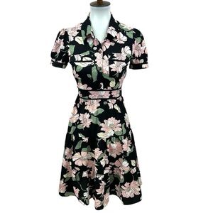 Modcloth Monteau Los Angeles Retro Waitress Floral Collar Tier Flare Dress
